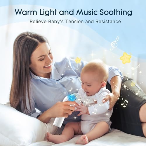 Nasal Aspirator for Baby, Electric Nose Suction for Baby Nose Sucker with 5 Suction Levels, Waterproof Nose Aspirator for Toddlers with 3 Silicone Tips, Music and Light Soothing Function, Blue Okimos