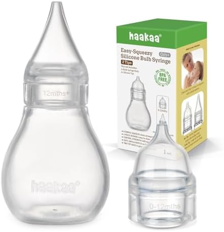 Haakaa Silicone Baby Nasal Aspirator | Nose Bulb Syringe | Easy-Squeezy Baby Nose Cleaner, 0m+ Newborn Infant &Toddler - BPA Free Silicone-2 Tips Haakaa