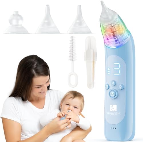 Nasal Aspirator for Baby, Electric Baby Nose Sucker with 3 Adjustable Levels Suction, USB-C Rechargeable Snot Sucker with Lights and Music, Baby Nasal Aspirator for Toddler with 3 Silicone Tips HORIGEN