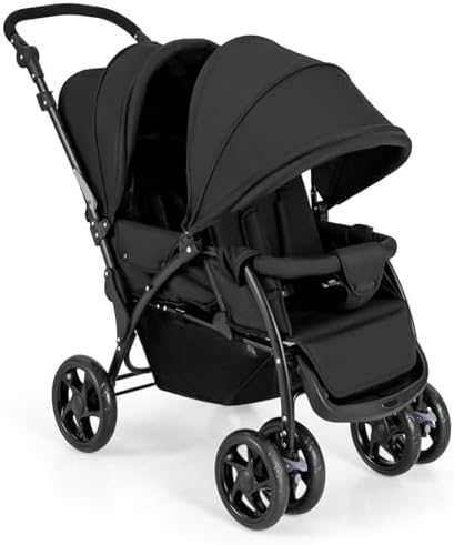 HONEY JOY Double Stroller, Foldable Lightweight Infant Twin Stroller with Tandem Seating, 5-Point Harness, Recline Seat, Storage Basket, Compact Baby Double Stroller Newborn and Toddler (Black) HONEY JOY