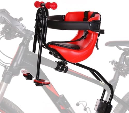 Kids Bike Seat, Baby Bicycle Seat Bearing 50kg Front Mounted Child Bike Seat with Handrail and Seatbelts for Children Aged 8 Months to 4 Years, Adjustable Kids Seat for Adult Bike, Red Grofyllaa