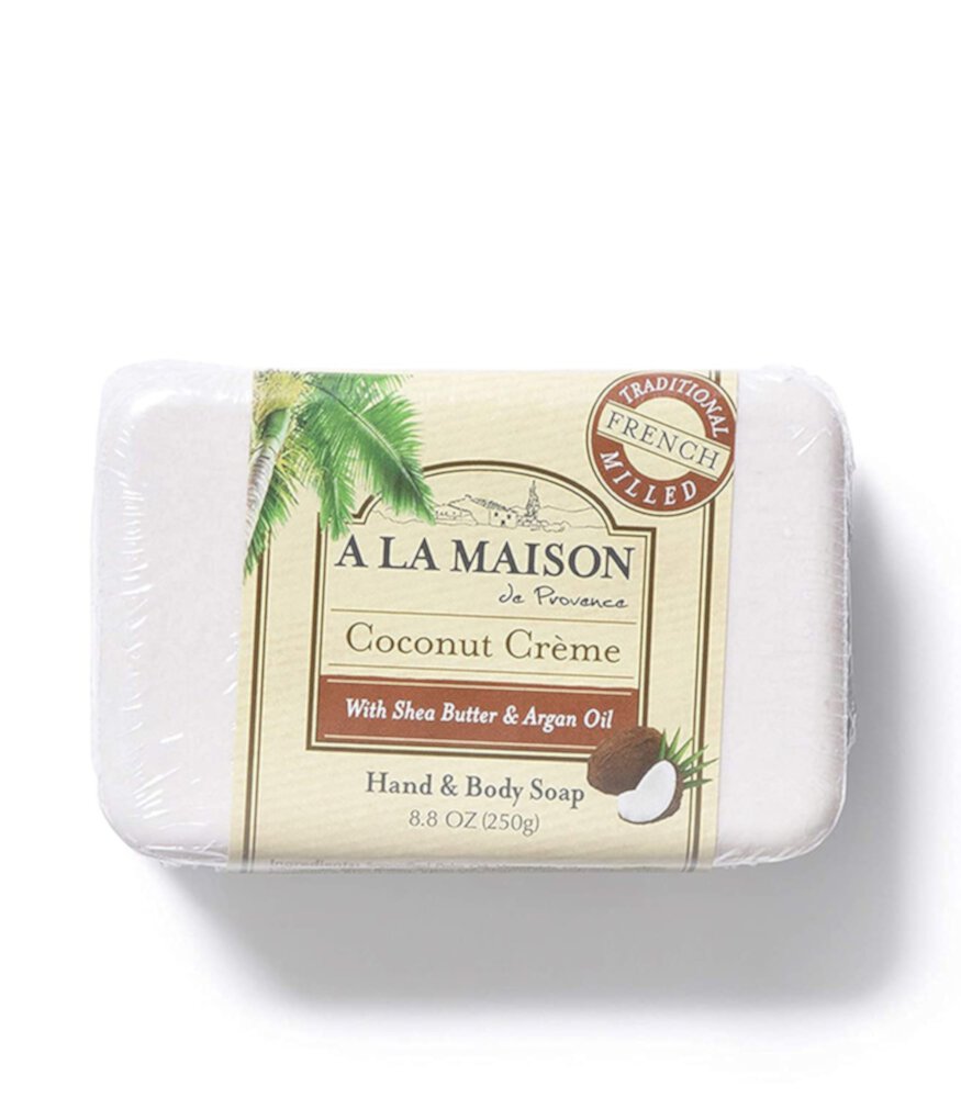 French Milled Hand & Body Bar Soap Coconut Creme -- 8.8 oz A La Maison