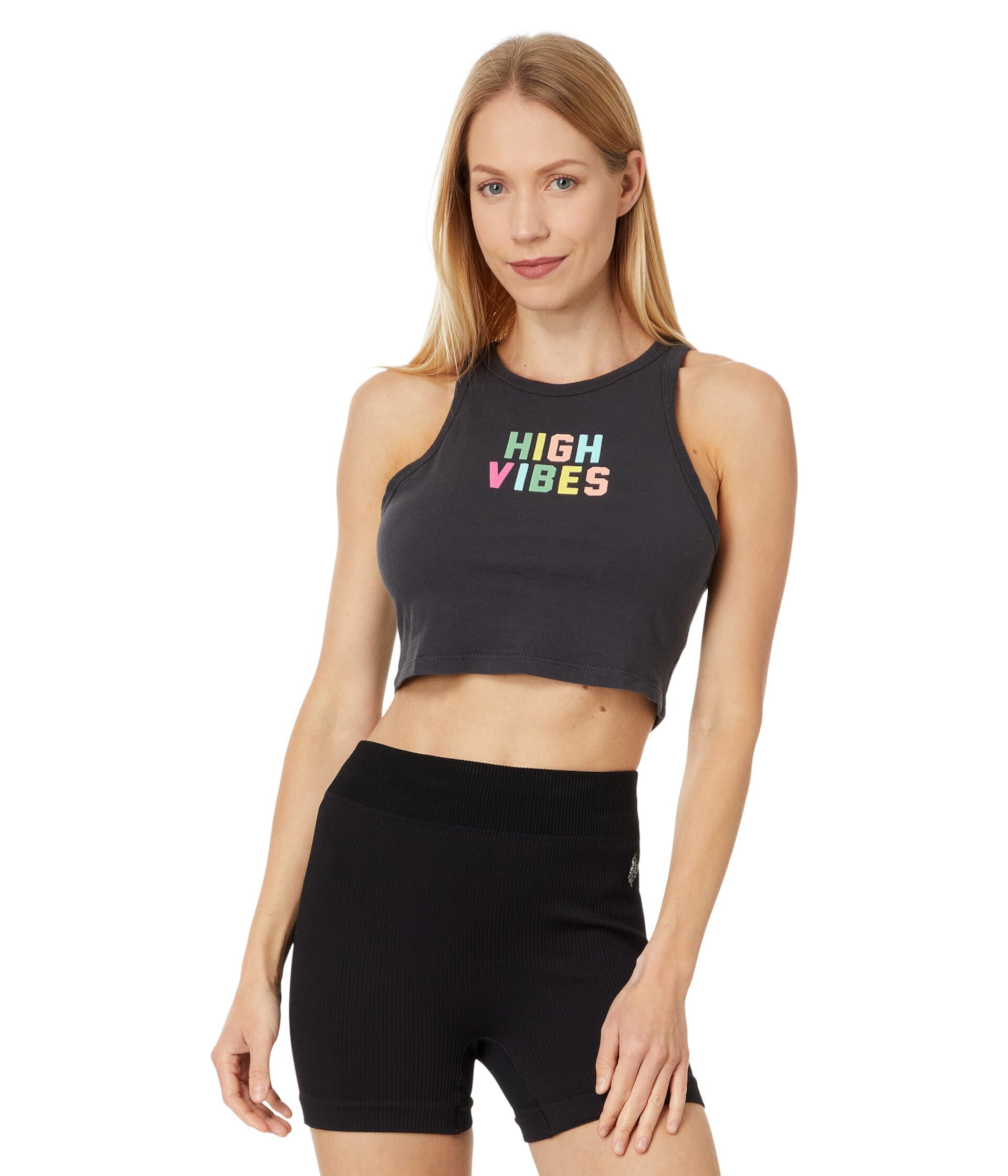 Оригинальный топ High Vibes Sienna Crop от Spiritual Gangster с 60% переработанного хлопка и внутренним бюстгальтером Spiritual Gangster