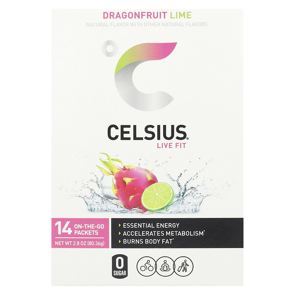 Live Fit, Dragonfruit Lime, 14 On-The-Go Packets (Пакеты ), 0.2 oz (Унции) (5.74 g) Each Celsius