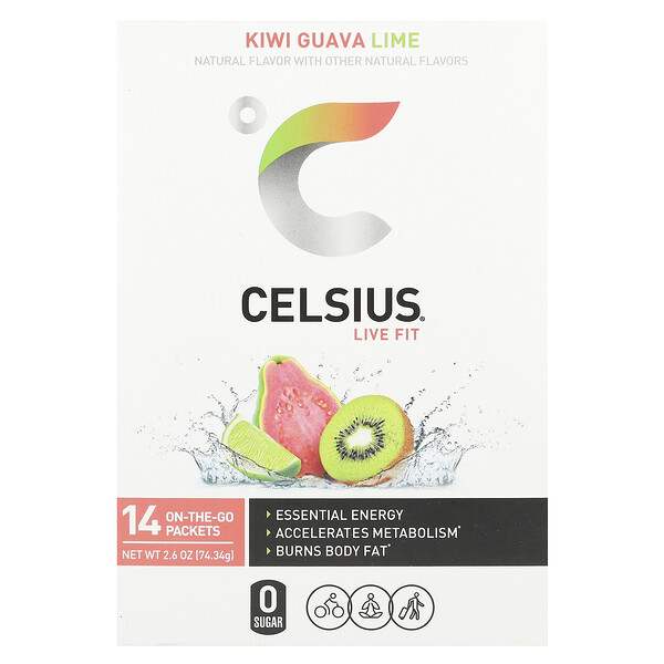 Live Fit, Kiwi Guava Lime, 14 On-The-Go Packets (Пакеты ), 0.19 oz (Унции) (5.31 g) Each Celsius