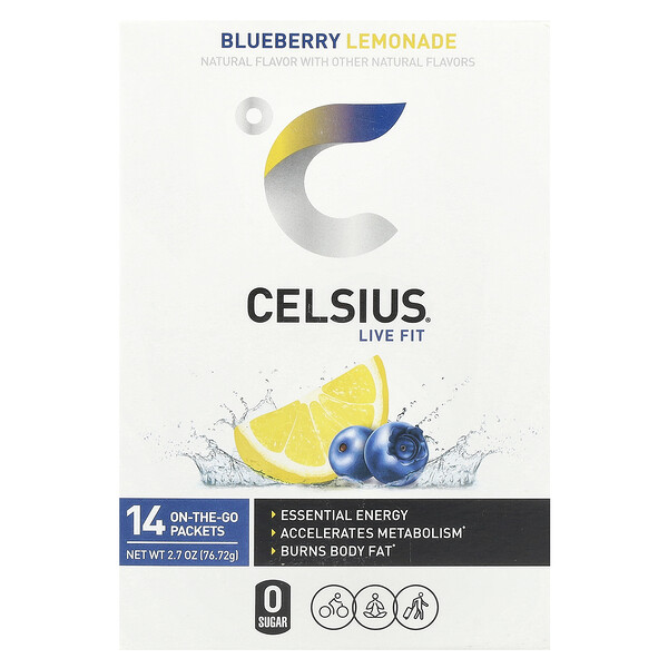 Live Fit, Blueberry Lemonade, 14 On-The-Go Packets (Пакеты ), 0.19 oz (Унции) (5.48 g) Each Celsius