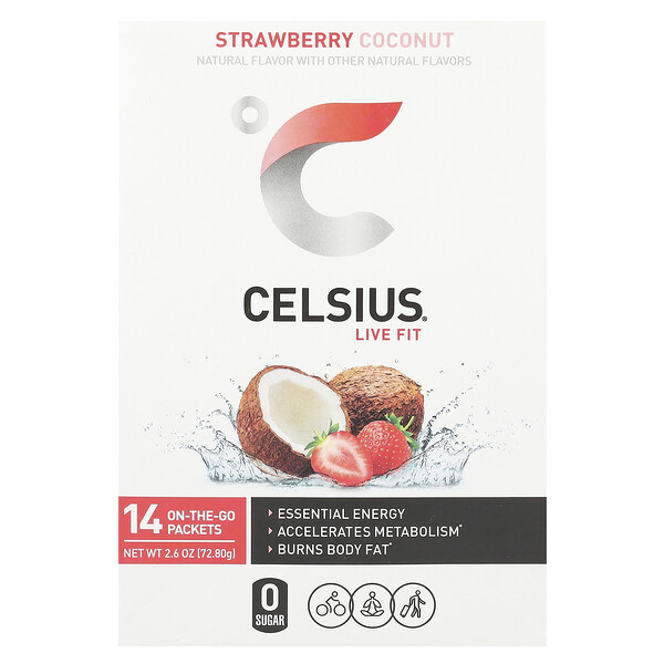 Live Fit, Strawberry Coconut, 14 On-The-Go Packets (Пакеты ), 0.18 oz (Унции) (5.2 g) Each Celsius