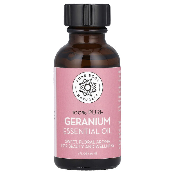 100% Pure Essential Oil, Geranium, 1 fl oz (30 ml) Pure Body Naturals