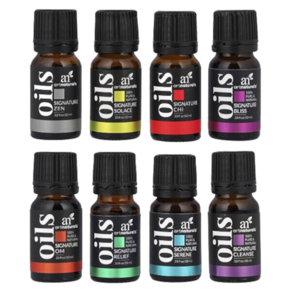 Essential Oils Set, Top 8 Blends, 8 Bottles, 0.33 fl oz (10 ml) Each Artnaturals