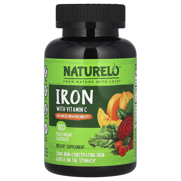 Iron with Vitamin C, 180 Vegetarian Capsules (Вегетарианские капсулы) NATURELO