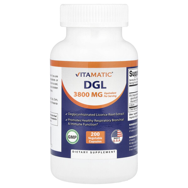 DGL, 200 Vegetable Capsules (Растительные капсулы) Vitamatic