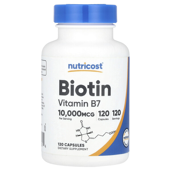 Biotin, 10,000 mcg, 120 Capsules (Капсулы) Nutricost