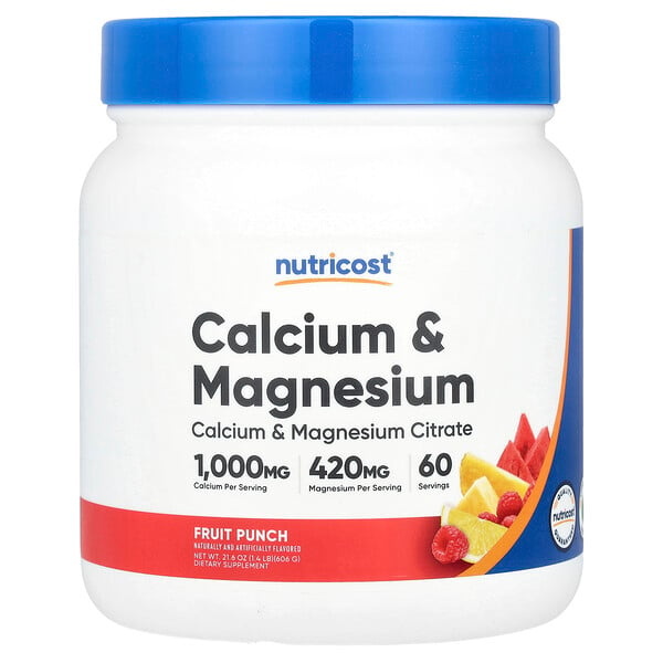 Calcium & Magnesium, Fruit Punch, 21.6 oz (Унции) (606 g) Nutricost