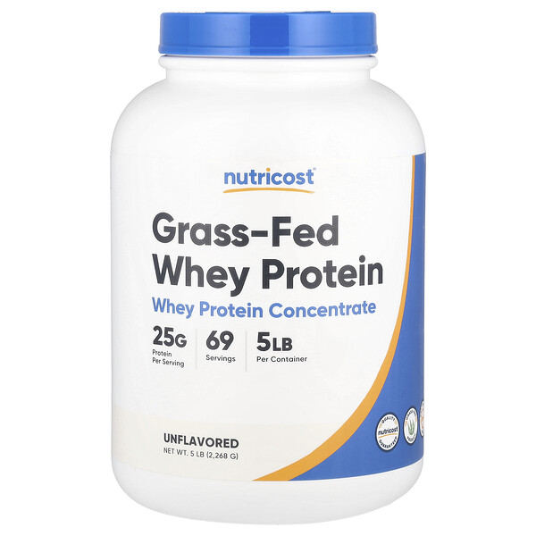 Grass-Fed Whey Protein Concentrate, Unflavored (Без вкуса), 5 lb (Фунты) (2,268 g) Nutricost