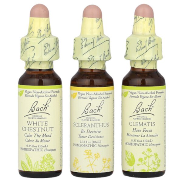 Original Flower Remedies, Focus Kit, Clarity of Mind, 3 Droppers, 0.35 fl oz (Жидкие унции) (10 ml) Each Bach