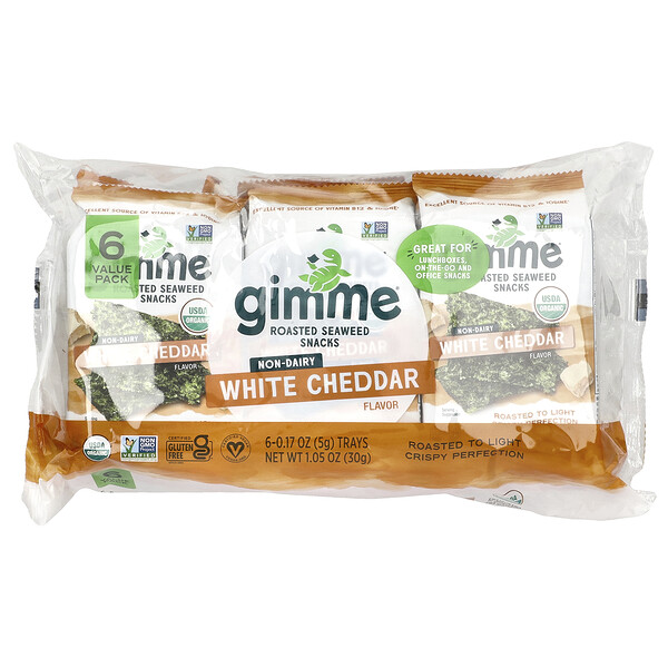 Roasted Seaweed Snacks, White Cheddar, 6 Pack, 0.17 oz (Унции) (5 g) Each GimMe