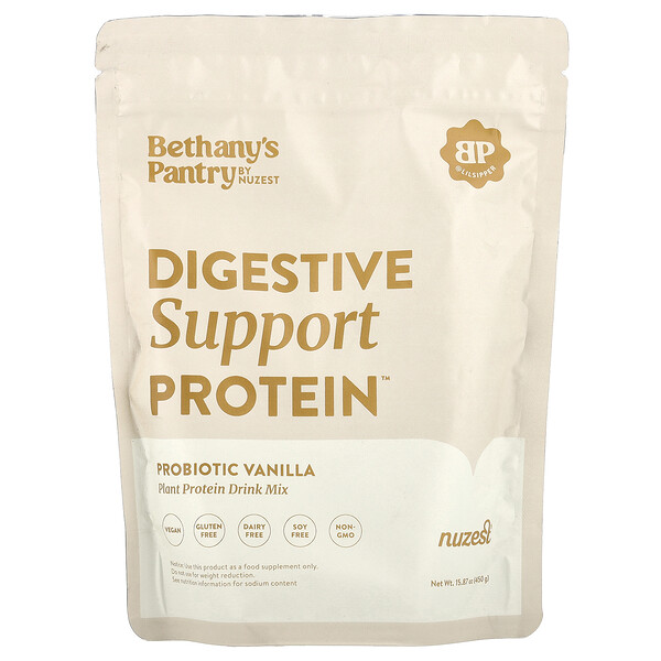 Digestive Support Protein™, Plant Protein Drink Mix, Probiotic Vanilla , 15.87 oz (Унции) (450 g) Nuzest