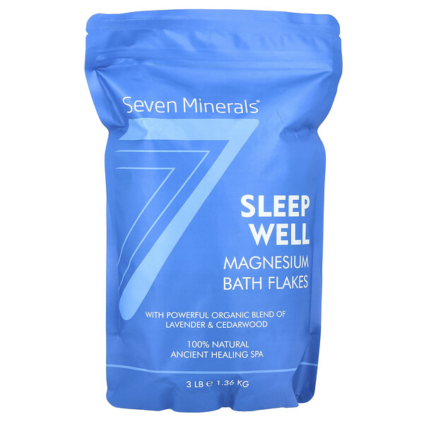 Sleep Well, Magnesium Bath Flakes, Lavender & Cedarwood, 3 lb (Фунты) (1.36 kg) Seven Minerals