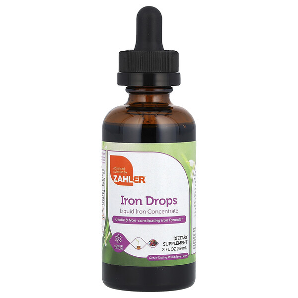 Iron Drops (Капли), Great-Tasting Mixed Berry, 2 fl oz (Жидкие унции) (59 ml) Zahler