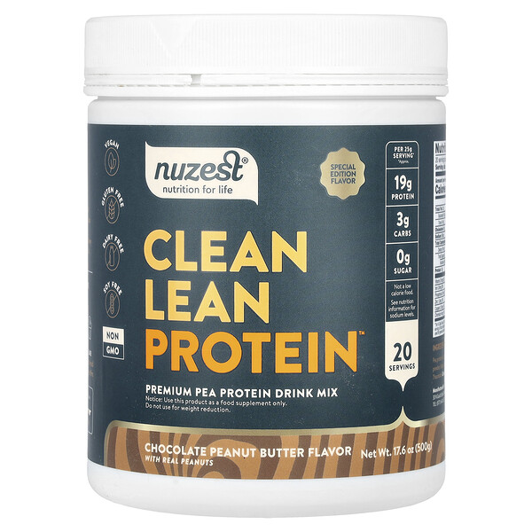 Clean Lean Protein, шоколадно-арахисовый вкус, 500 г, веганский белок гороха Nuzest