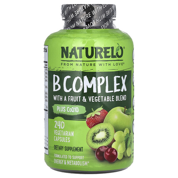 B Complex with a Fruit & Vegetable Blend, Plus CoQ10, 240 Vegetarian Capsules (Вегетарианские капсулы) NATURELO