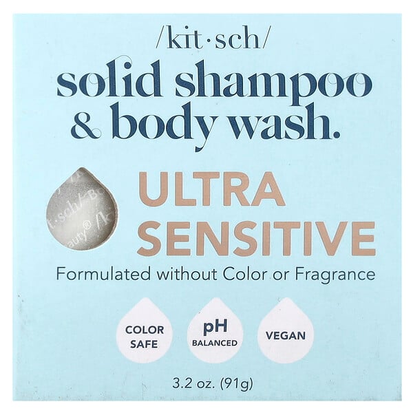 Solid Shampoo & Body Wash Bar, Ultra Sensitive, 3.2 oz (91 g) Kitsch