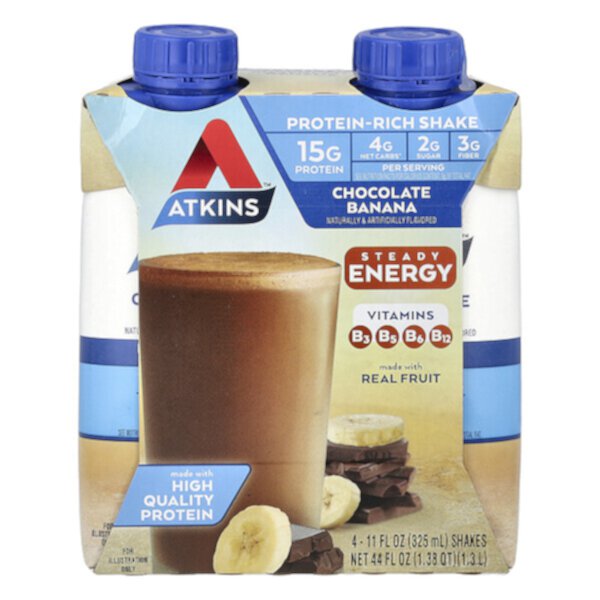 Protein-Rich Shake, Chocolate Banana, 4 Shakes, 11 fl oz (Жидкие унции) (325 ml) Each Atkins