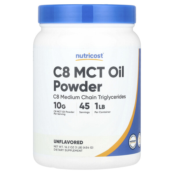 C8 MCT Oil Powder (Порошок), Unflavored (Без вкуса), 16.2 oz (Унции) (454 g) Nutricost