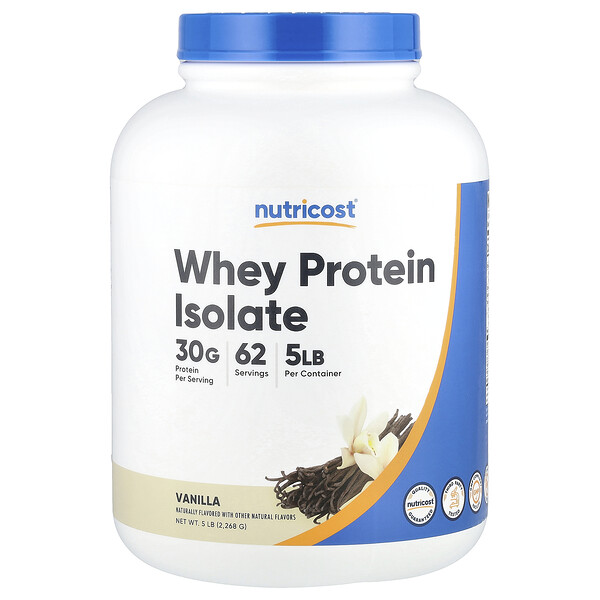 Whey Protein Isolate, Vanilla, 5 lbs (2,268 g) Nutricost