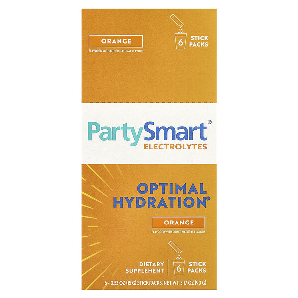 PartySmart® Electrolytes, Orange, 6 Stick Packs, 0.53 oz (Унции) (15 g) Each Himalaya