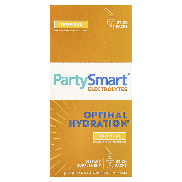 PartySmart® Electrolytes, Tropical, 6 Stick Packs, 0.53 oz (Унции) (15 g) Each Himalaya