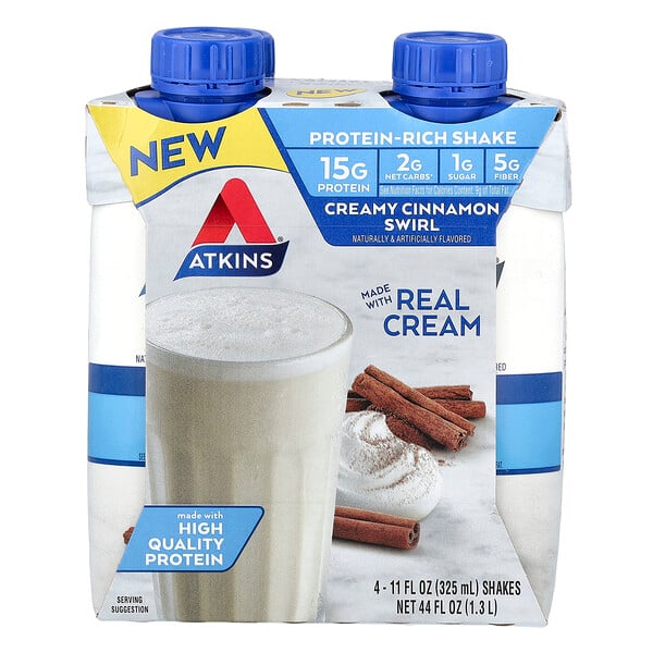 Protein-Rich Shake, Creamy Cinnamon Swirl , 4 Shakes, 11 fl oz (Жидкие унции) (325 ml) Each Atkins