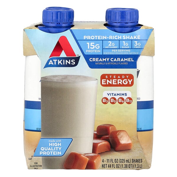 Protein-Rich Shake, Creamy Caramel, 4 Shakes, 11 fl oz (Жидкие унции) (325 ml) Each Atkins