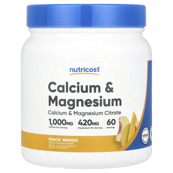 Calcium & Magnesium, Peach Mango , 21.4 oz (Унции) (600 g) Nutricost