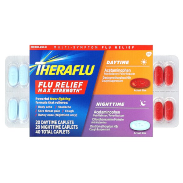 Flu Relief Max Strength, Daytime & Nighttime , 40 Caplets Theraflu