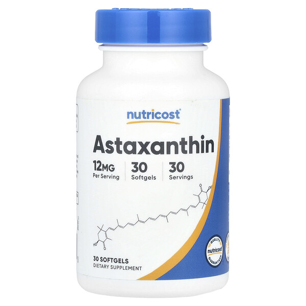 Astaxanthin, 12 mg, 30 Softgels (Мягкие капсулы) Nutricost