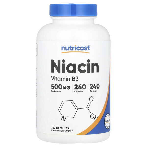 Niacin, 500 mg, 240 Capsules (Капсулы) Nutricost