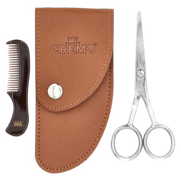 Premium Quality Beard Shears with Mini Comb & Case, 3 Piece Kit Cremo