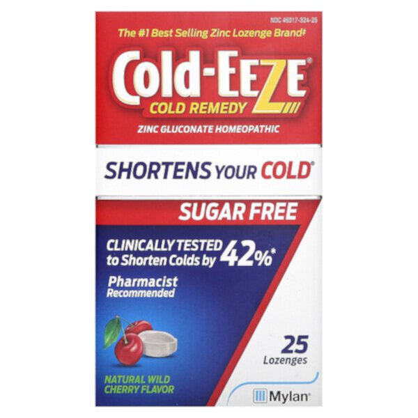 Cold Remedy, Zinc Gluconate Homeopathic, Natural Wild Cherry, 25 Lozenges (Пастилки) Cold Eeze