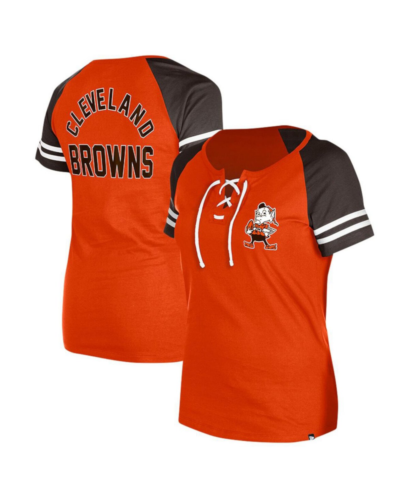 Женская оранжевая футболка Cleveland Browns Throwback с кружевной отделкой и рукавами реглан New Era