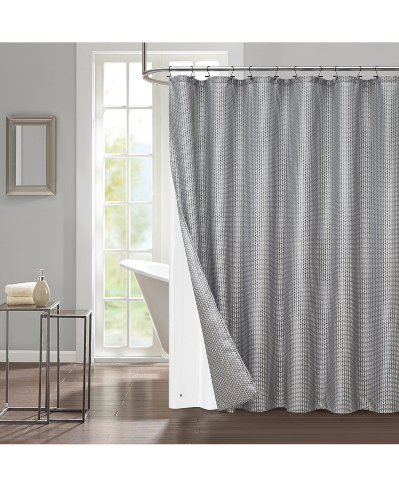 Grey Wave Woven Texture 14 Pc Shower Curtain Set Style Nest