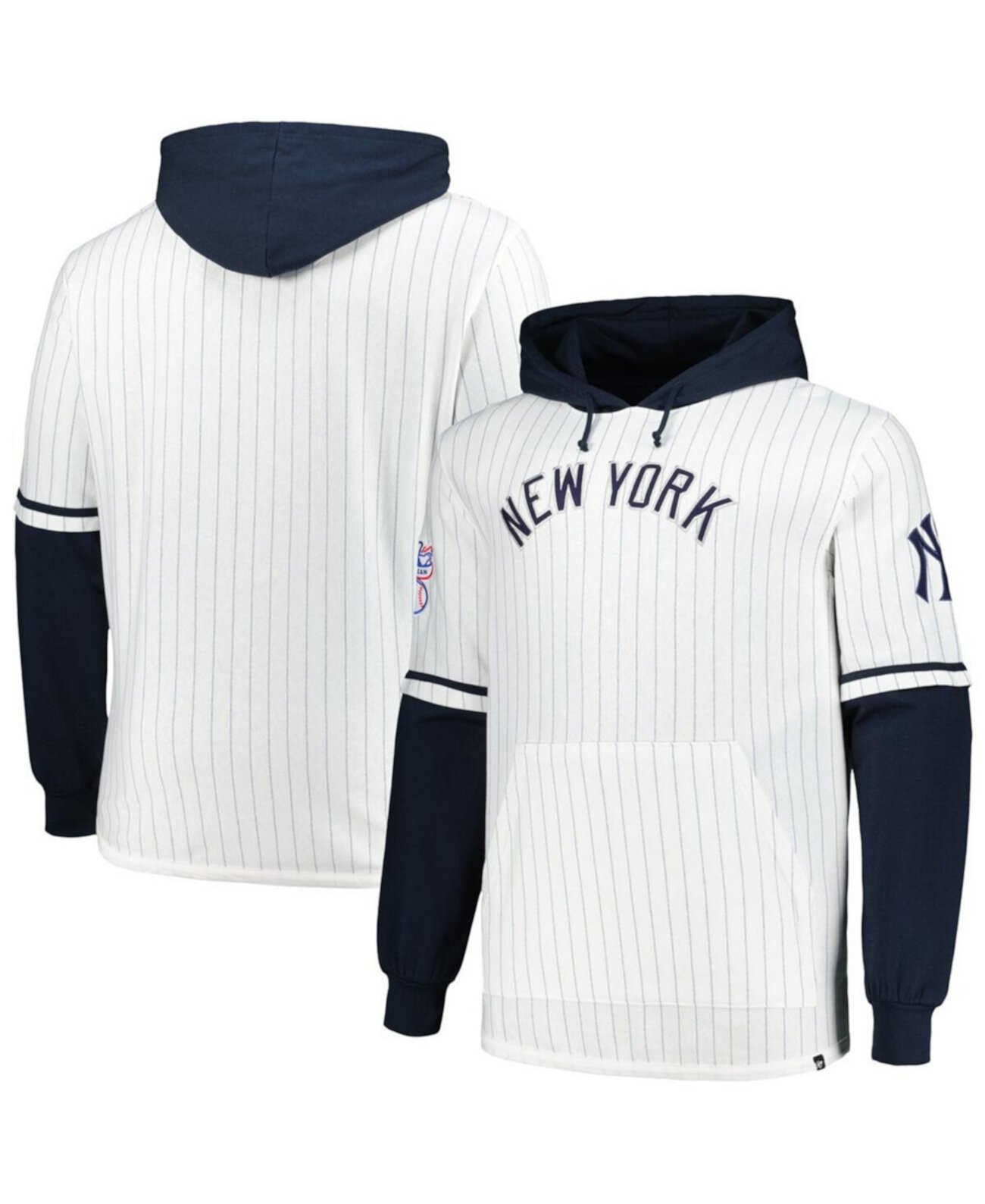 Мужское Худи '47 Brand New York Yankees Big Tall Pinstripe Double Header Collection '47 Brand