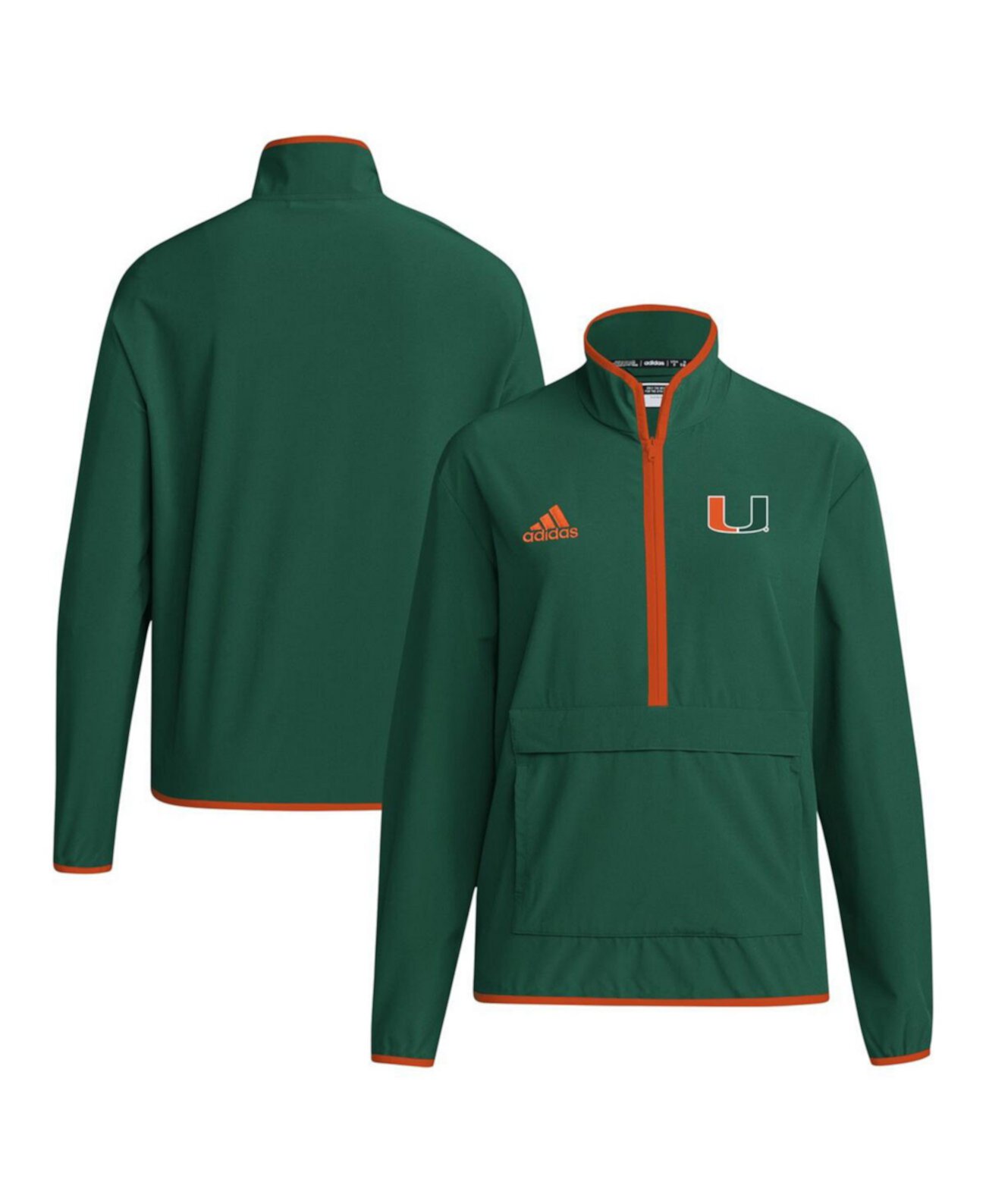 Мужская зеленая куртка Adidas Miami Hurricanes с капюшоном и половинной молнией Adidas