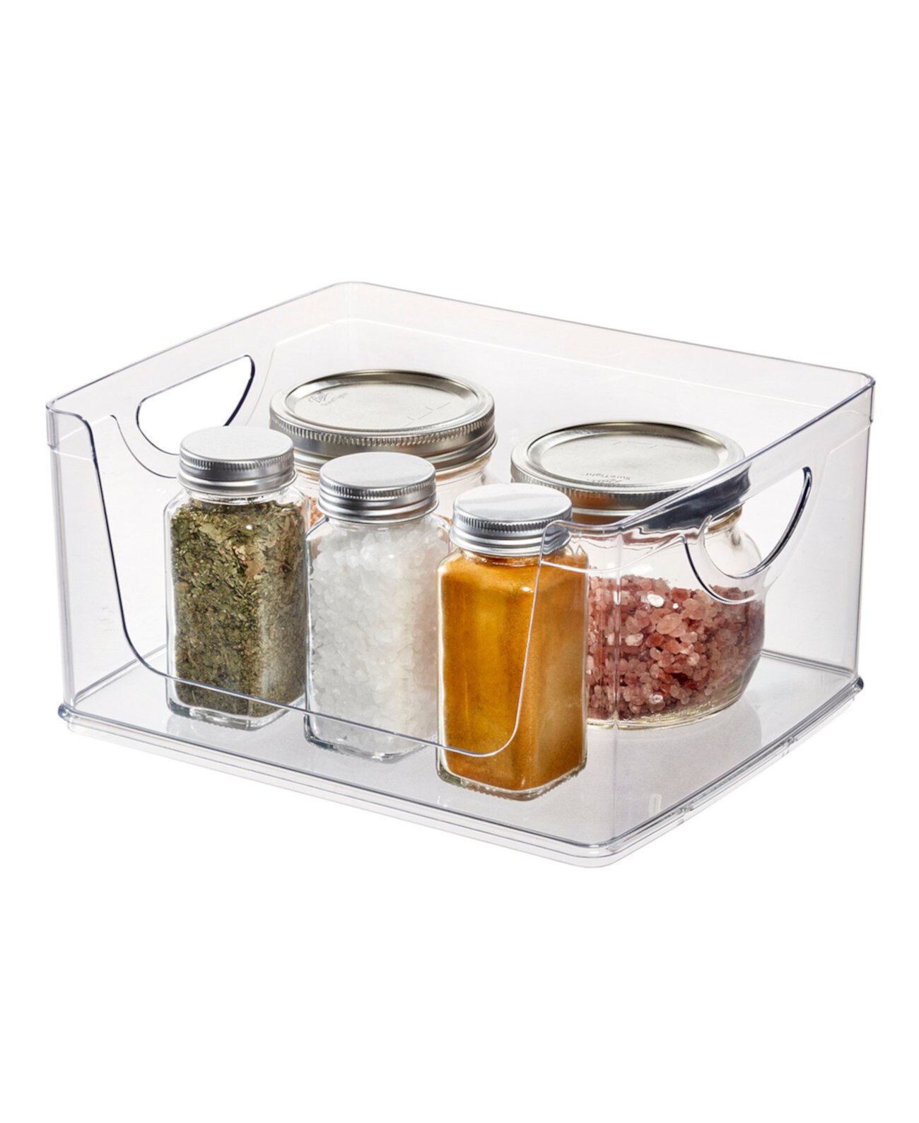 Plastic Cabinet and Pantry Storage Bin with Integrated Handles-10 x 8 x 3, Clear Bin IDesign