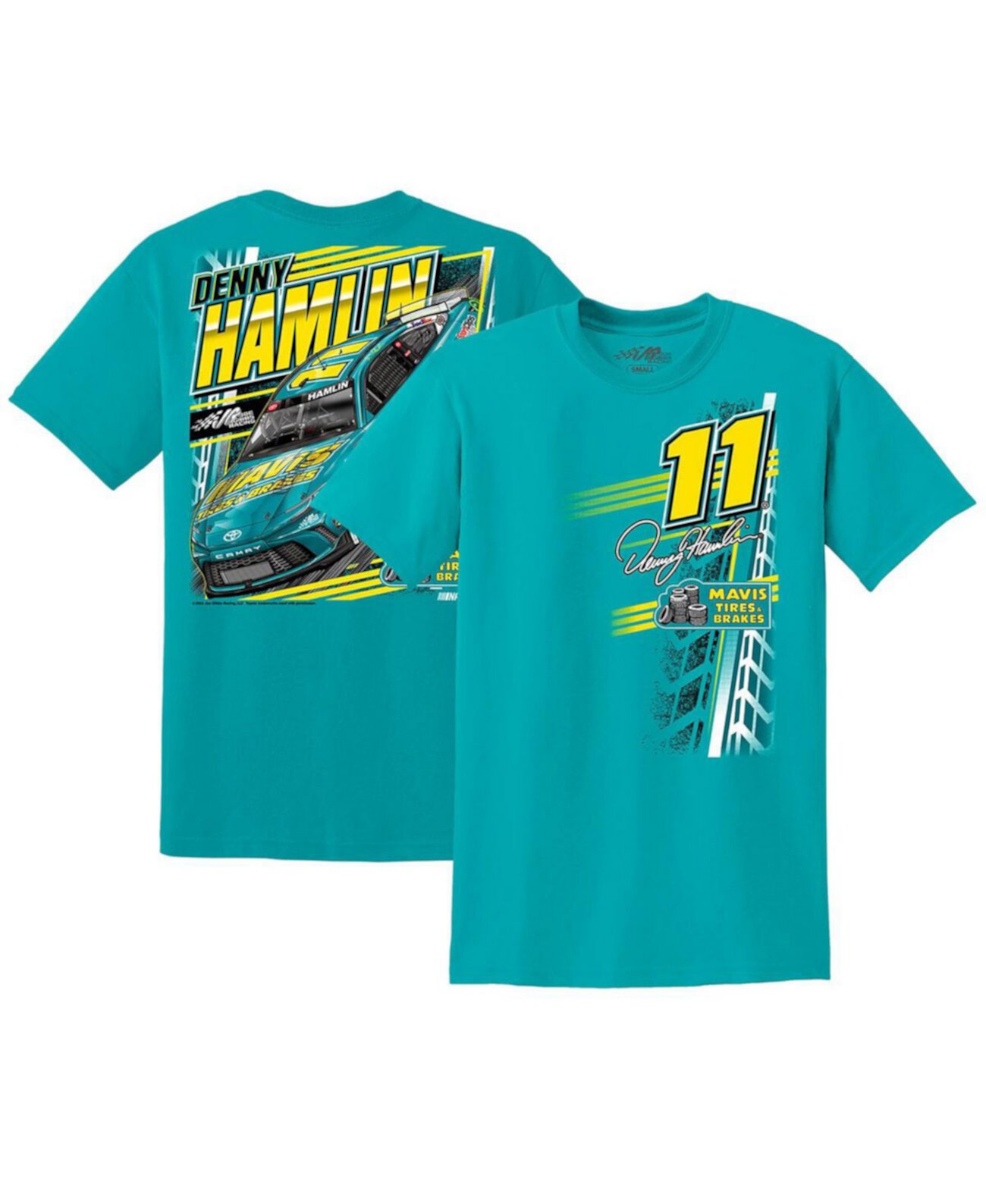 Мужская Джерси Joe Gibbs Racing Team Collection Denny Hamlin Mavis Tires Brakes Car T-Shirt Joe Gibbs Racing Team Collection