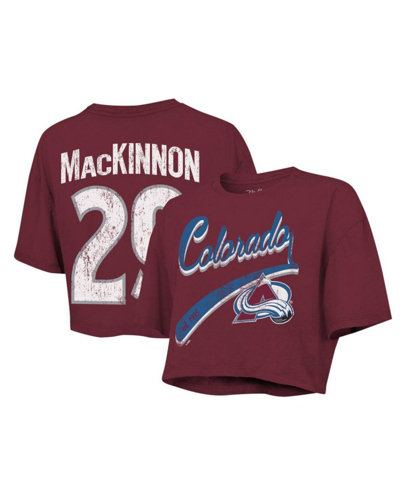 Женская футболка-кроп с коротким рукавом Nathan MacKinnon команды Colorado Avalanche из 100% хлопка Majestic