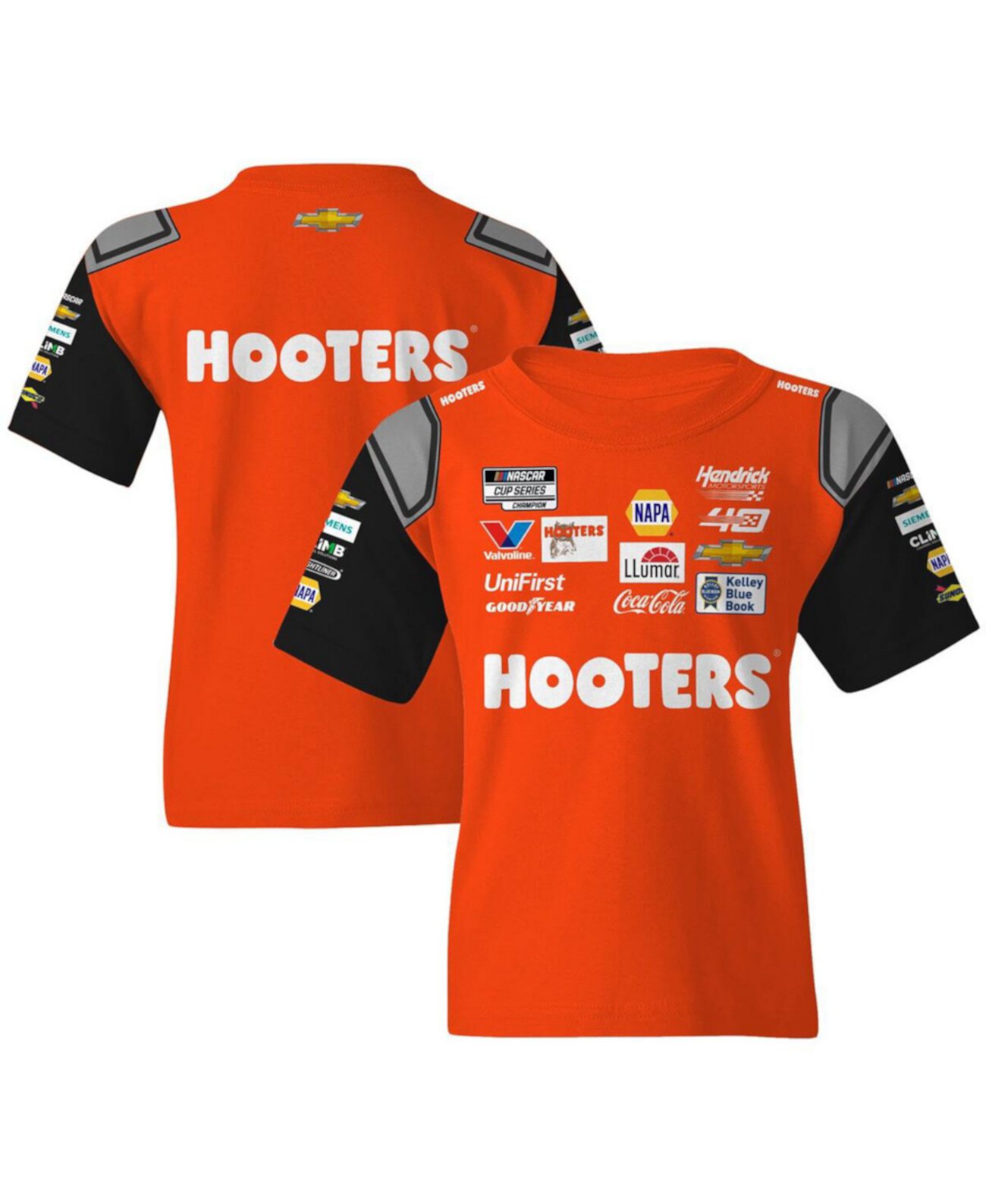 Футболка для детей Chase Elliott Hooters с коротким рукавом и сублимированным дизайном Hendrick Motorsports Team Collection