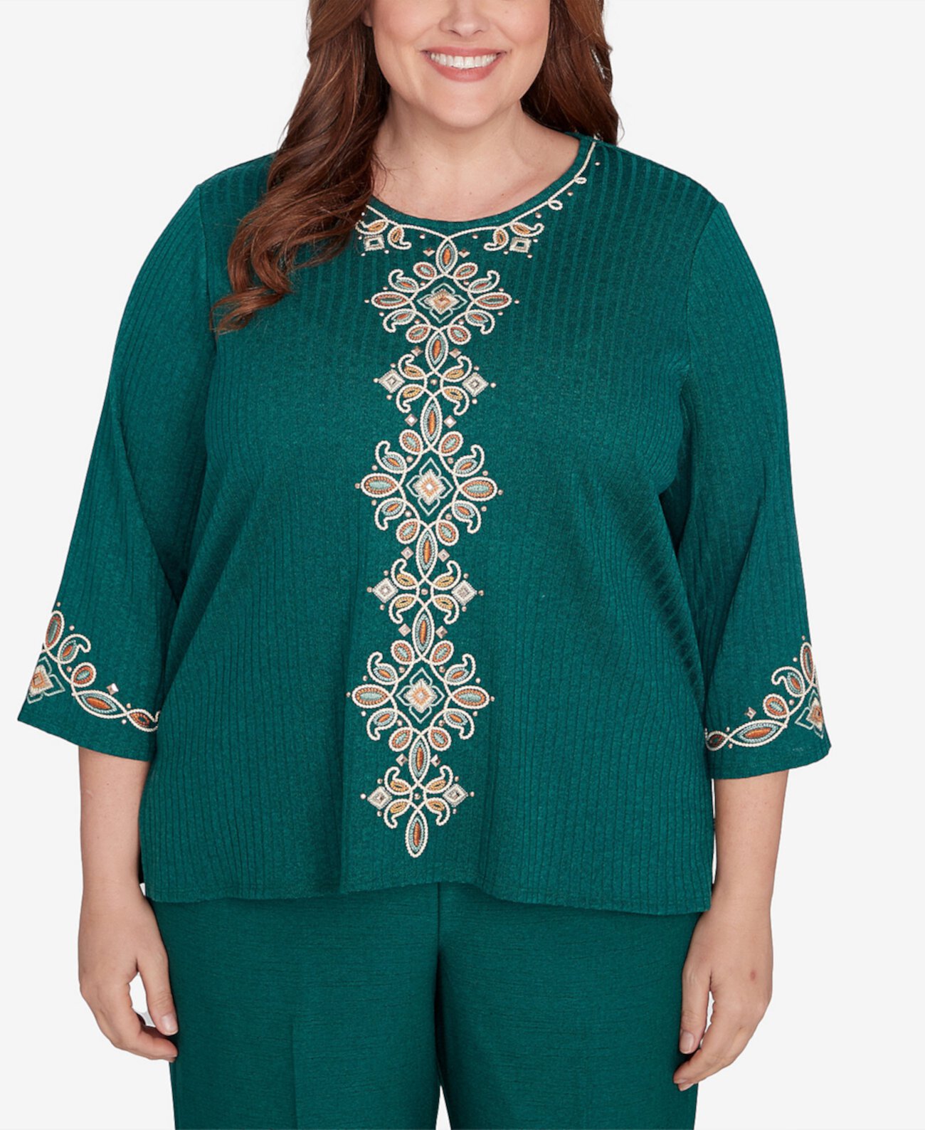 Женская Блузка Alfred Dunner Plus Size Emerald Isle Center Medallion Embroidered Alfred Dunner