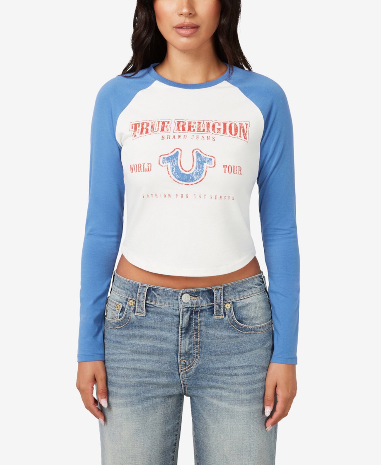 Женская Укороченная Футболка True Religion Vintage-Style Contrast Raglan True Religion