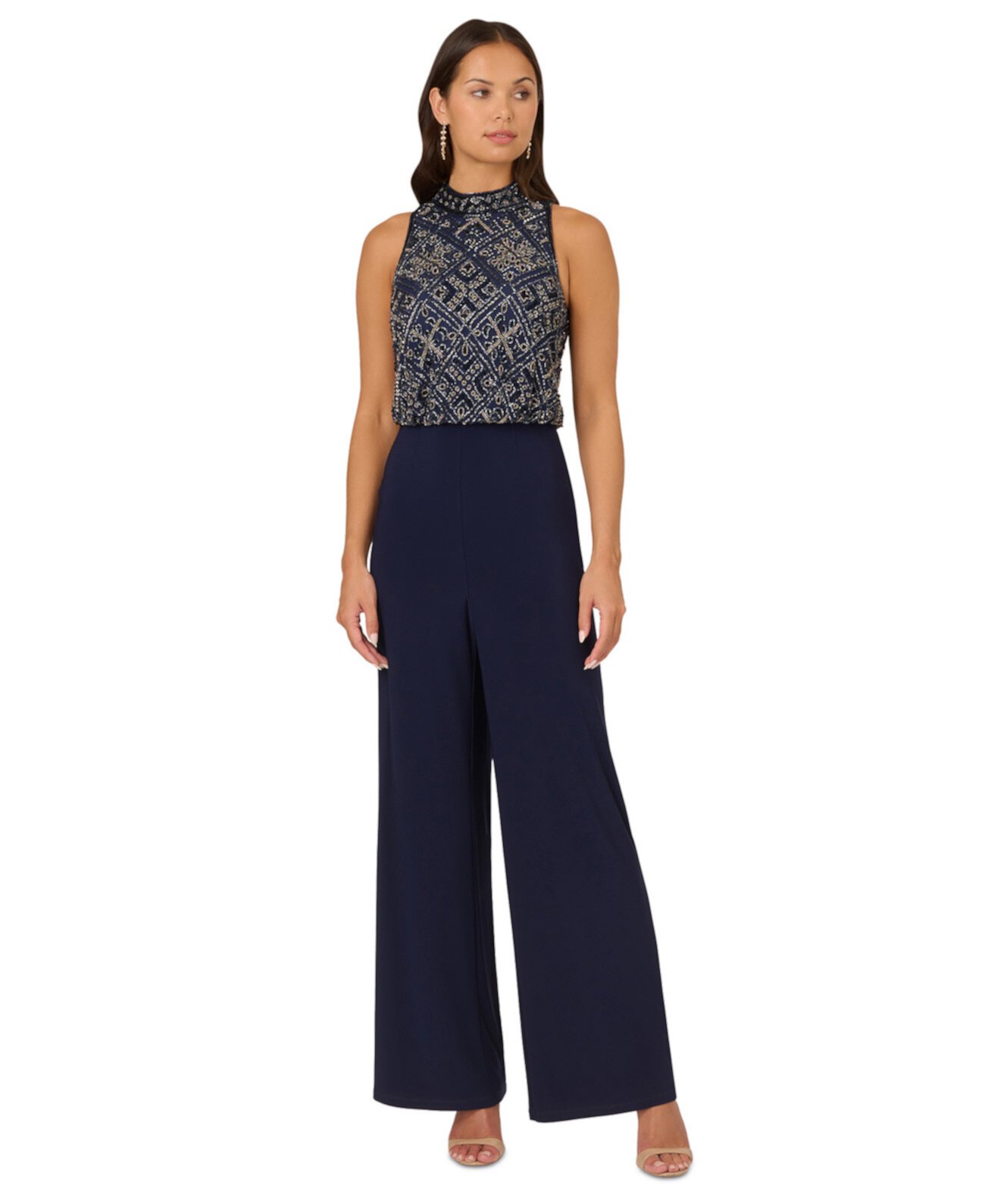 Женская Блузка Adrianna Papell Petite Beaded Blouson Wide-Leg Jumpsuit Adrianna Papell